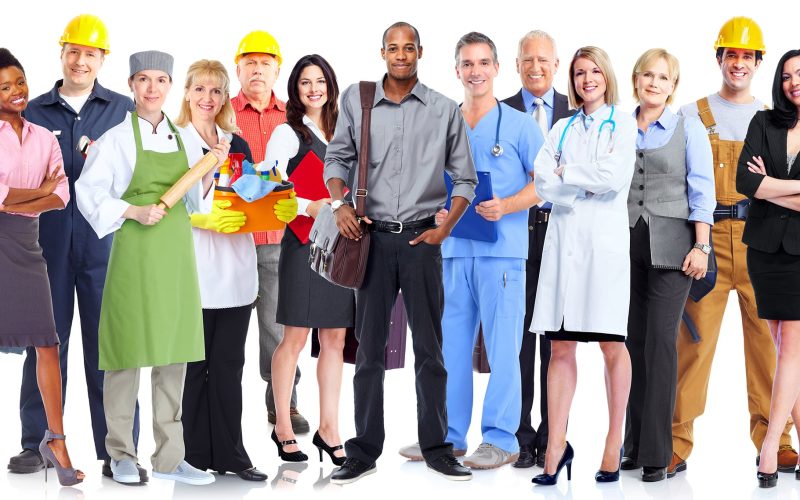 Group of workers people. Isolated on white background